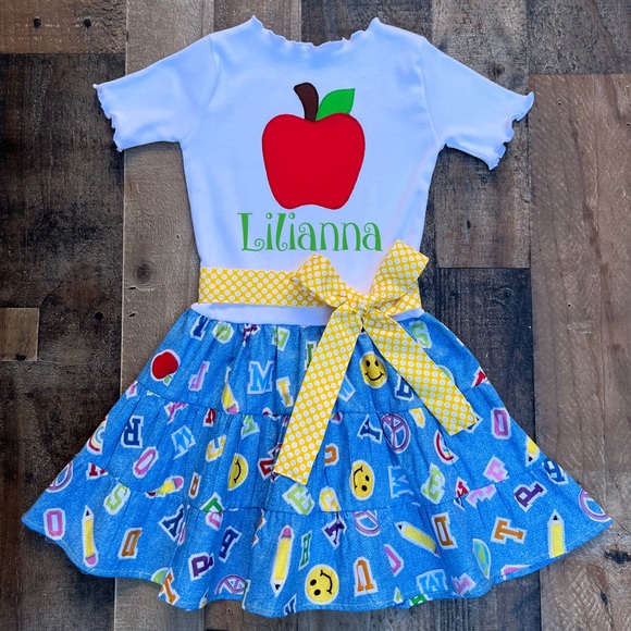 Back To School Personalized Apple Little Girl Dress - Picture 1 of 1